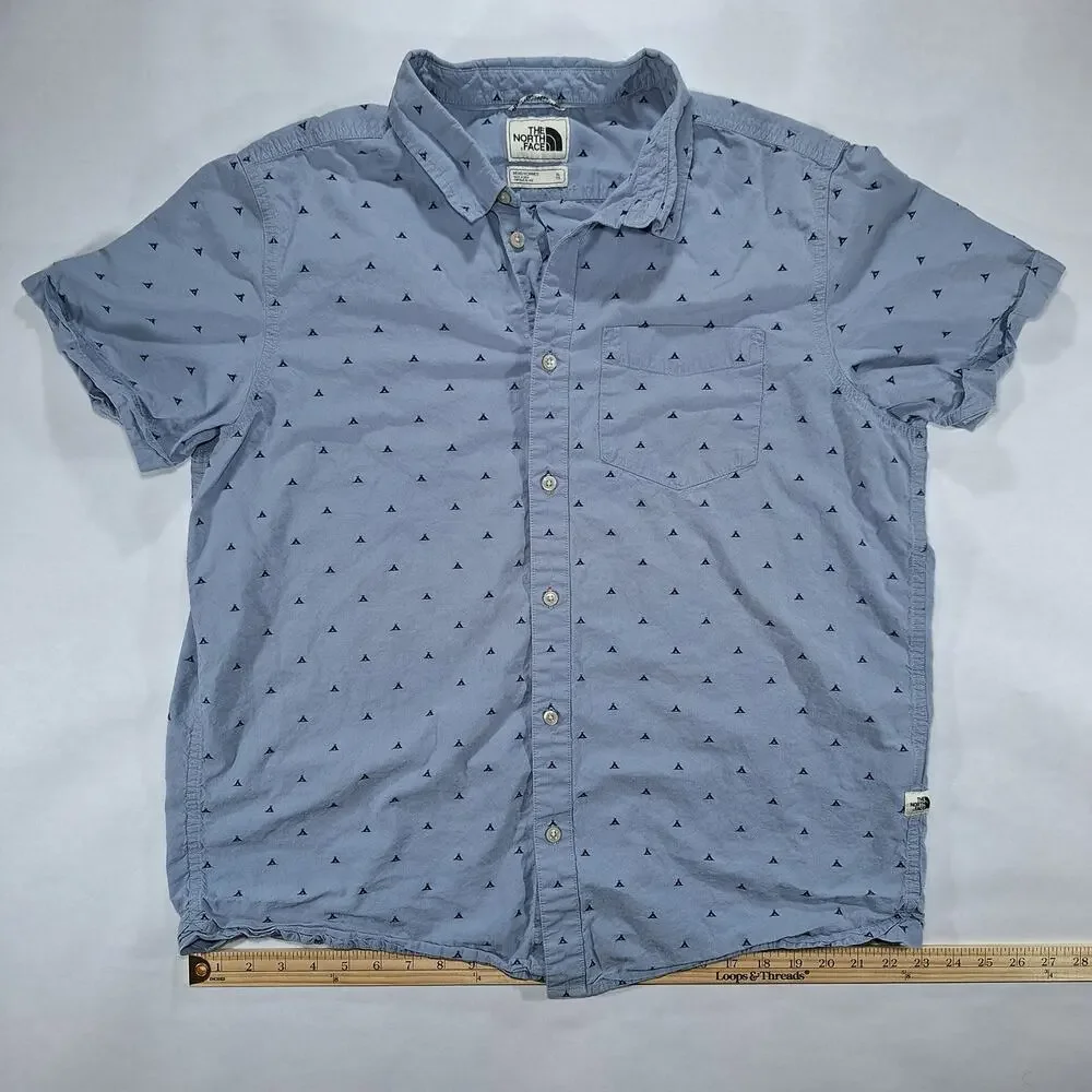 The North Face Shirt Mens XL Blue Geometric Short Sleeve Button Up Outdoor